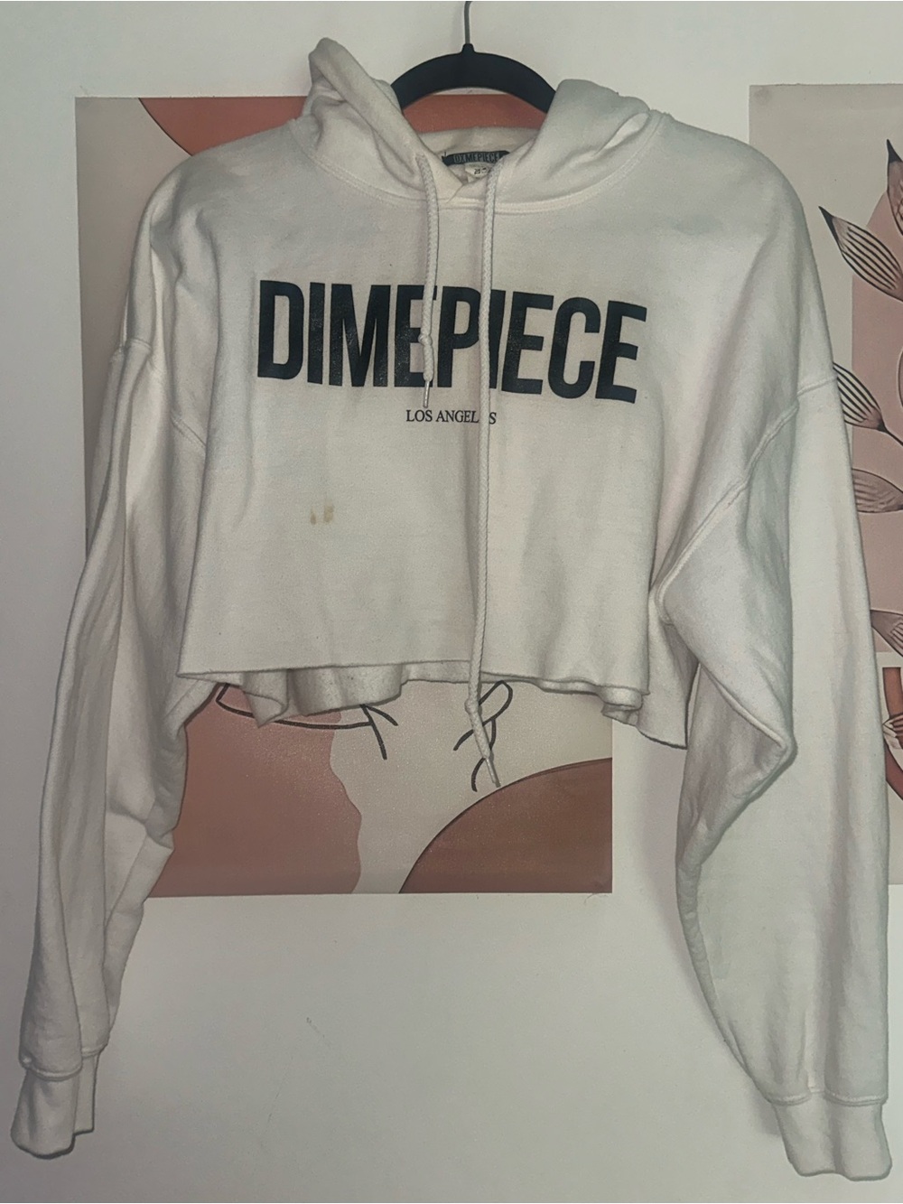 Dimepiece White Cropped Hoodie with Black Logo
